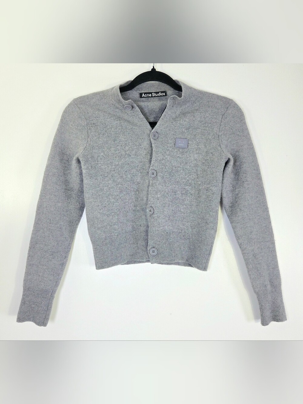ACNE STUDIOS KEVA FACE PATCH 100% WOOL CARDIGAN.